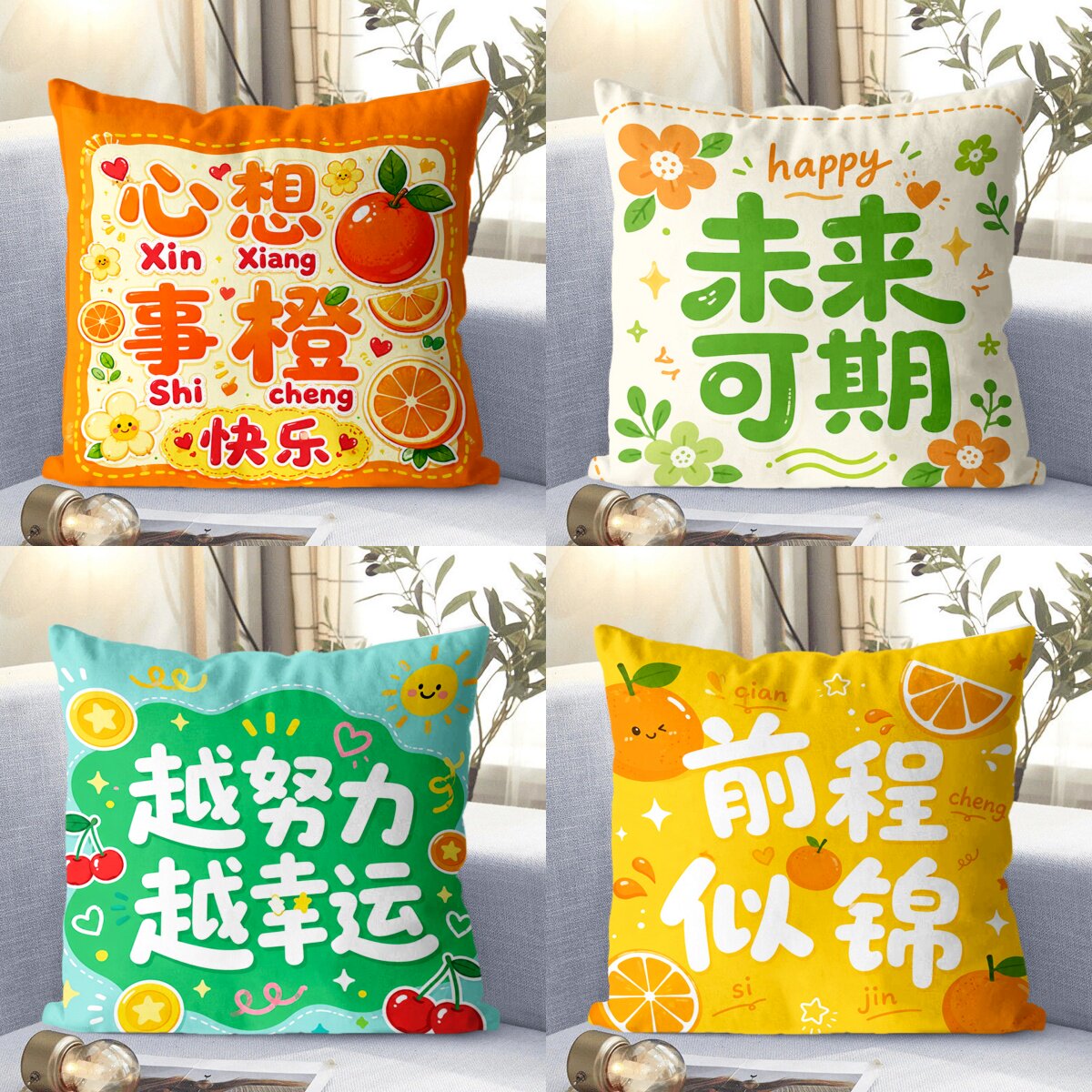 莓有烦恼水果文字抱枕客厅沙发床头靠垫枕套办公室枕头超软可定制