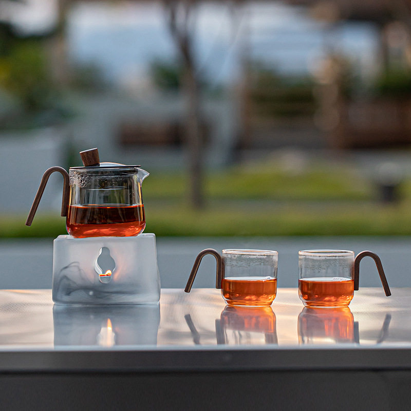 家用玻璃温茶器煮茶炉新款暖茶炉侧把蜡烛加热底座围炉煮茶炉茶杯