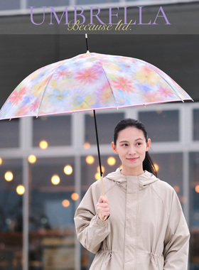 日本because碧蔻资女式自动长柄雨伞三折轻便雨伞优雅花卉小清新
