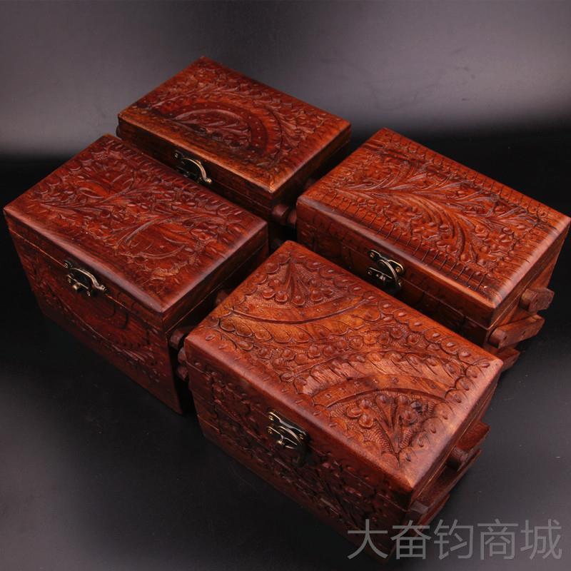 正品印度基斯坦古核桃木手工雕刻立体档层三层珠宝盒多首饰匣巴子