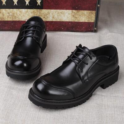 正品务大头皮鞋男士英伦时尚商圆头皮秋鞋男春内增高休闲男子婚鞋