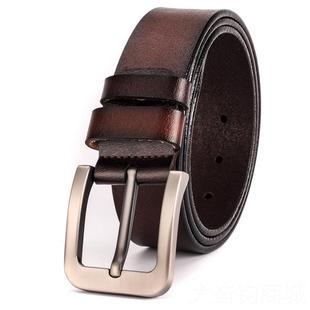 棕带色黄色牛皮青年棕针扣 棕色扣针眼男腰带 正品 真皮士针眼扣裤