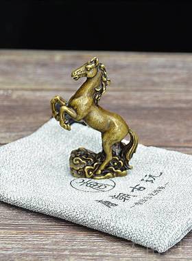 正品古铜艺品小摆件复古微雕铜器马术踏祥云实铜马收心装饰小礼藏
