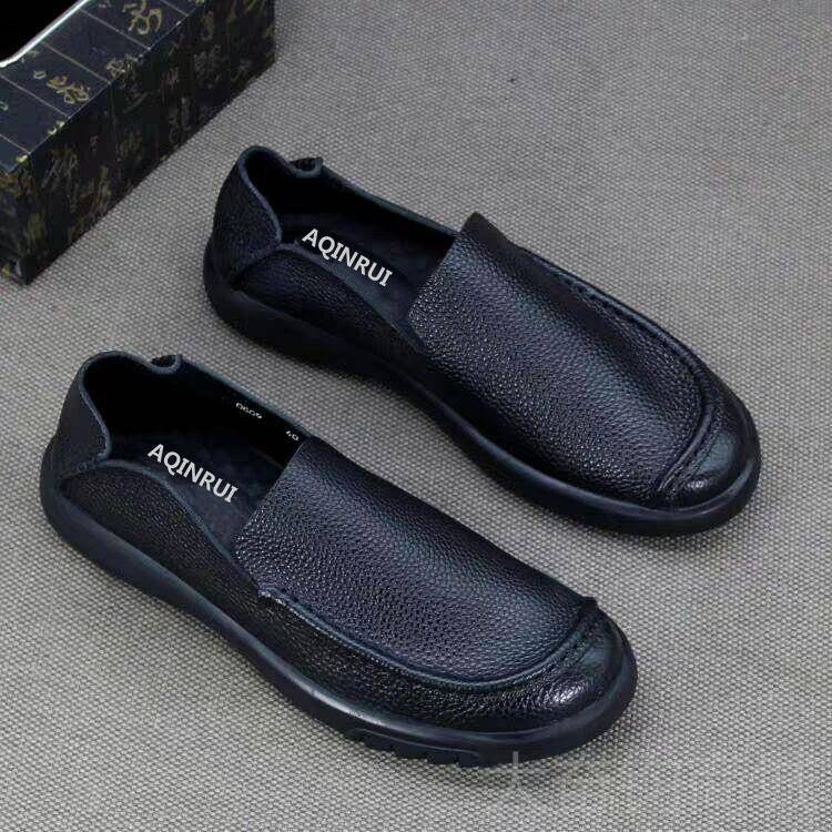 正品休真闲单层皮鞋鞋男头层牛皮外贸男鞋套皮脚懒人男透气驾车鞋