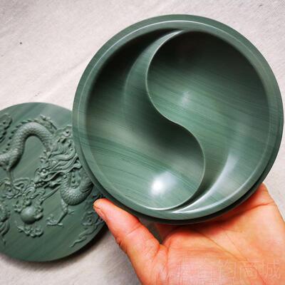 正品松花房砚台 仙人洞老坑松花石砚 太极砚 盒 盖 墨文四带宝