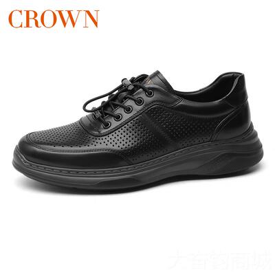 正品CROWN/皇冠休闲鞋面透气缓震软底父亲鞋爸爸一脚蹬皮乐福网真