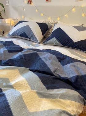 正品L北欧简约CAROS 全棉床上用 品条纹纯棉四件套士宿舍男中性风