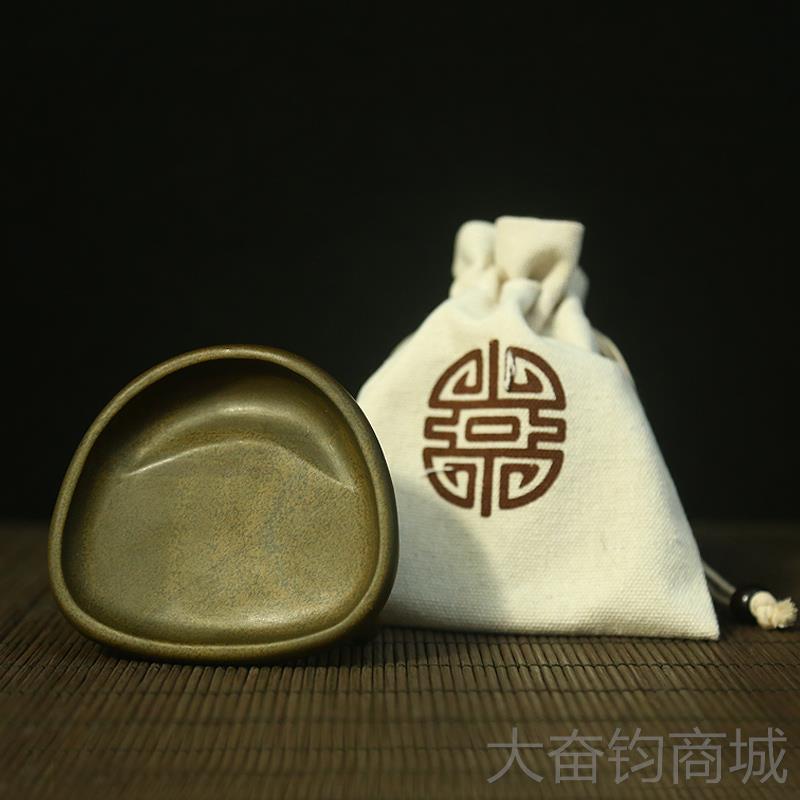 正品国家非遗 原歙砚砚台《三足鼎立》纯手砚工台 天然黄鱼籽歙县图片