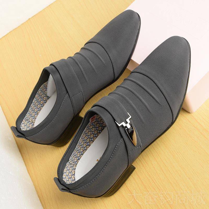 正品男士皮鞋加头绒秋冬季帆新款无鞋带英伦休闲鞋潮流韩版尖布皮