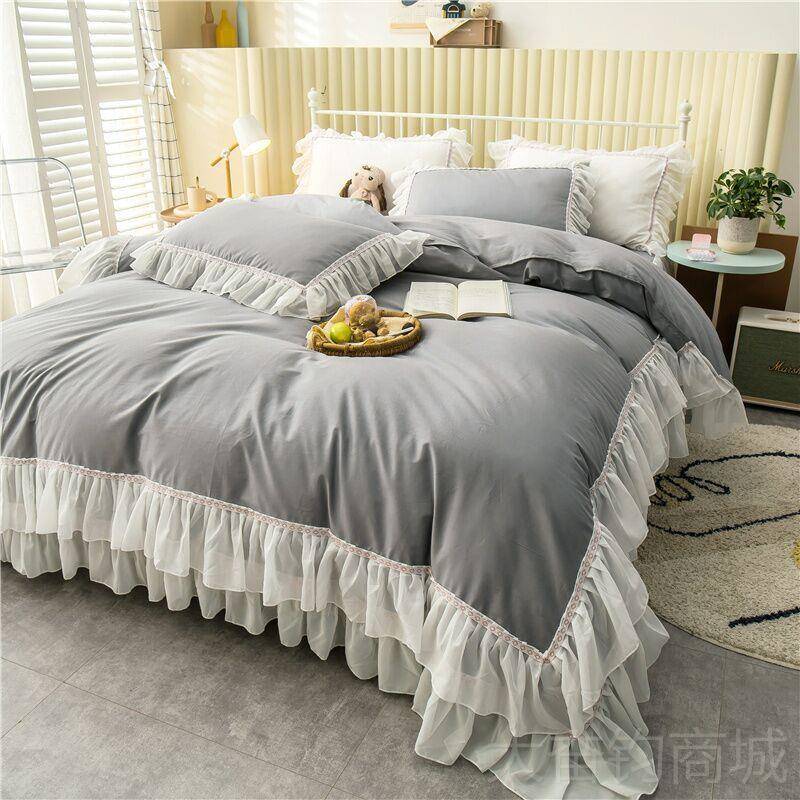 正品夏季ns小清新浅蓝全棉床上四件套床裙i法式奶款风油公主纯棉