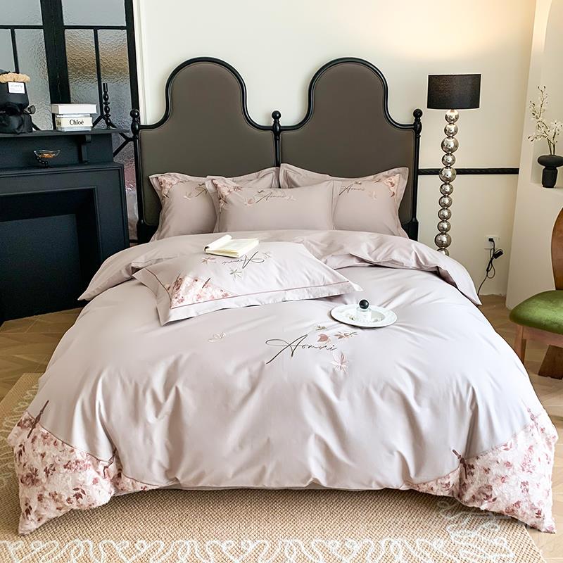 正品新中式全套棉婚庆四件刺国风国潮纯立棉体花结婚喜绣被套床上