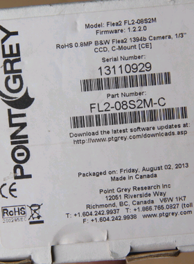 Point Grey 灰点相机 FL2-08S2M-C 全新原包装  黑白色议价