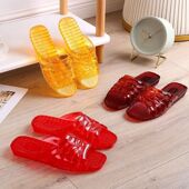 坡跟果冻浴室凉拖鞋 奶奶平跟水晶拖鞋 女厚底室内夏季 透明室外防滑