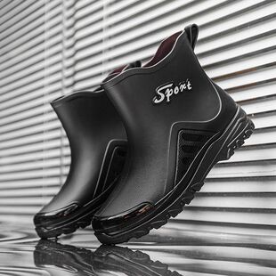 外卖骑手专用户外工地钓鱼水鞋 德系雨鞋 防滑中筒雨靴新款 时尚 男士