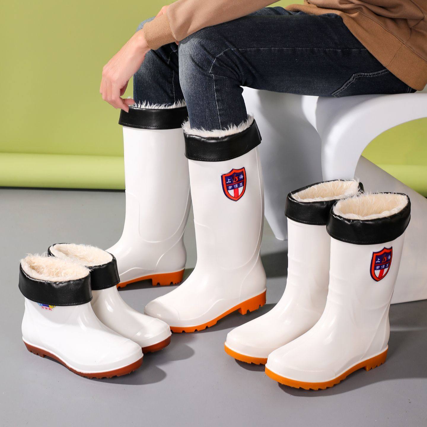 雨鞋防滑高筒食品工厂卫生靴中白色耐油耐酸碱水靴男女厨师工作鞋