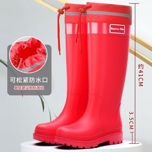 束口女士高筒女款 防滑加厚成人厨房保暖防水口 雨靴加厚时尚 水雨鞋
