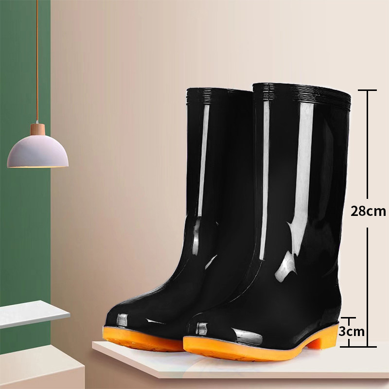RAIN BOOTS WOMENS WATERPROOF ANTI-SLIP WATER SHOES MEDIUM BARREL HIGH TUBE RAIN BOOTS ADULT RUBBER SHOES KITCHEN PLUS COTTON WARM WORK HALF BARREL SHOES