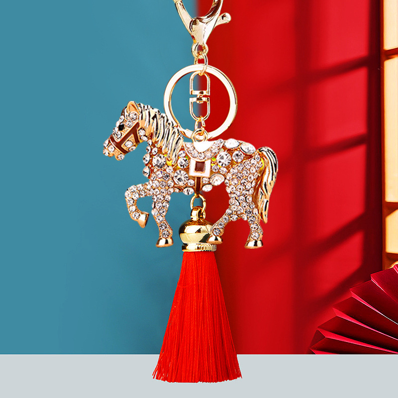 镶钻招财马流苏汽车钥匙扣马年生肖女包挂件钥匙链圈节庆礼品
