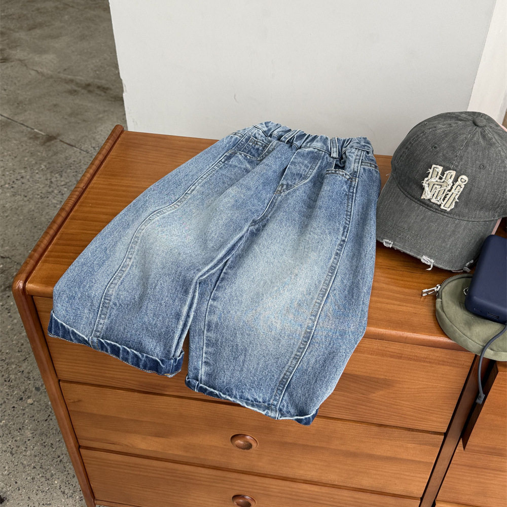 2026春秋新款儿童美式直筒无弹牛仔裤男童女童牛仔蓝色宽松长裤潮