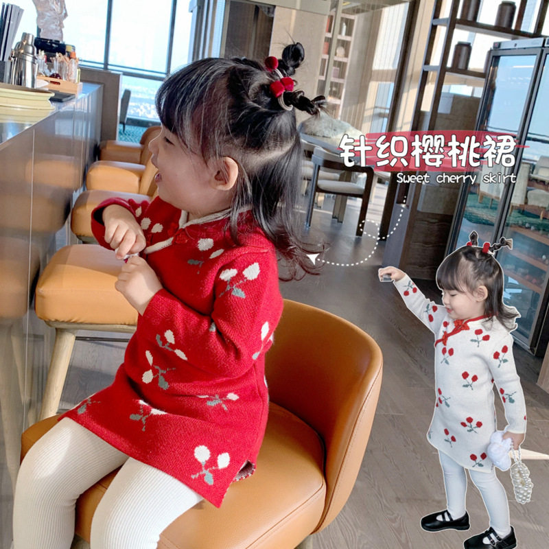 女童毛衣裙针织旗袍连衣裙