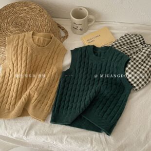2026春秋新款儿童森系麻花马甲男女童韩版宽松套头百搭毛衣背心潮
