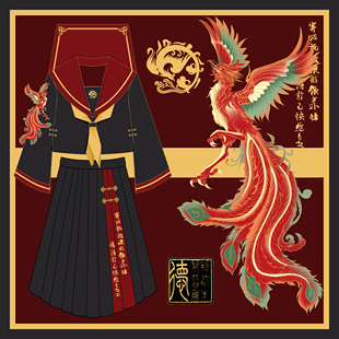 【凤玲皇权】猫裙裙正版日系国风jk制服黑红不良水手服长裙套装