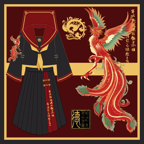 【凤玲皇权】猫裙裙正版日系国风jk制服黑红不良水手服长裙套装