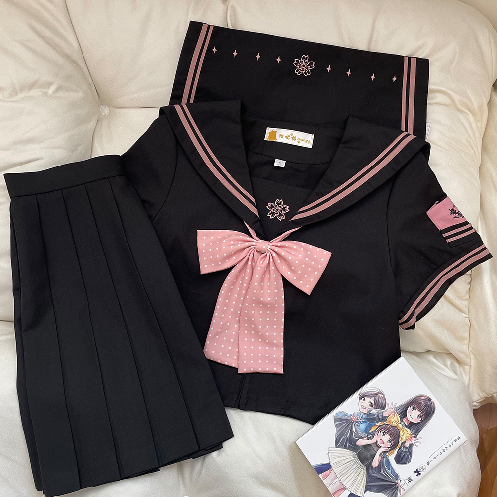 【花槿高】猫裙裙原创正版日系jk制服学院风黑粉水手服百褶裙套装