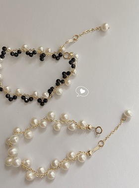 手链珍珠波浪绕线进口黑色公主