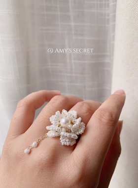 春暖花开原创设计手工串珠日系森女编织天然珍珠水晶戒指定制