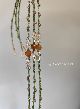 Amy's Secret·圣诞绿琉璃玛瑙捷克珠串珠项链毛衣链手链