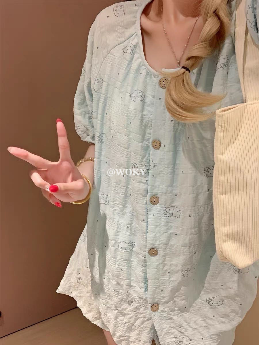 【自带胸垫】云朵棉短袖睡衣女夏天小清新可爱家居服短裤可外穿H