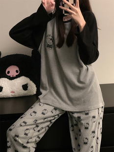 墙烈推荐 冬日ins圆领Kt猫咪绒睡衣少女加厚日系家居服两件套D