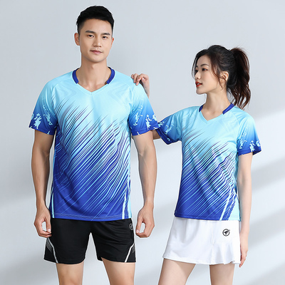 速干男女V领羽毛球服上衣短袖