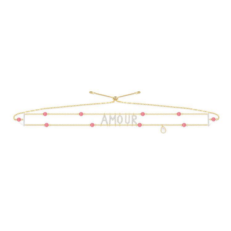 mi apm項鏈女純銀925個性時尚微鑲鋯石竹節珊瑚AMOUR