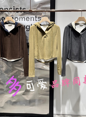 毅播商场同款25冬款修身百搭连帽套头卫衣BDS4VD3012热红酒美式