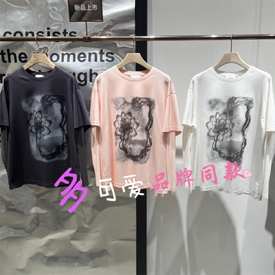 商场同款女装毅播2025春季新款纯棉圆领短袖T恤BDS1YD1567 琉璃夏