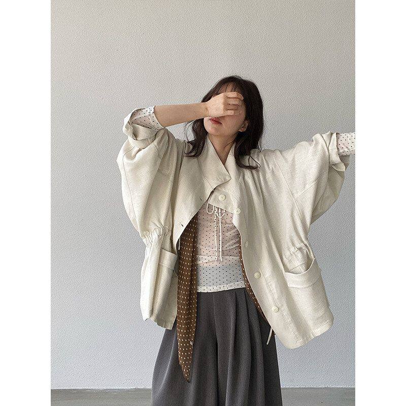 江左 莱赛尔秋季亚麻风衣外套女风衣