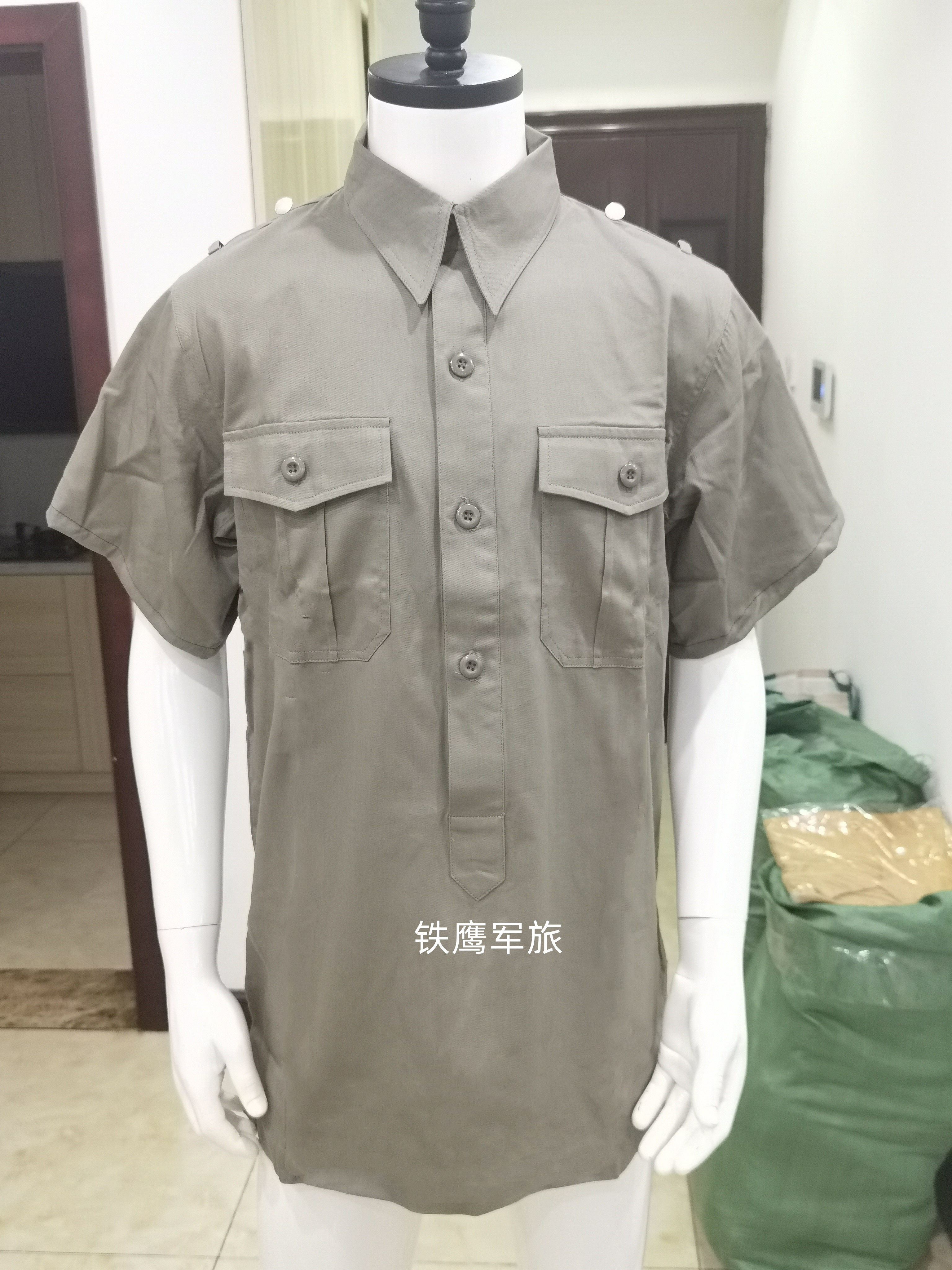 夏季棉布料国防君衬衣和精英橄榄灰色套头短袖衬衫 铁鹰军旅