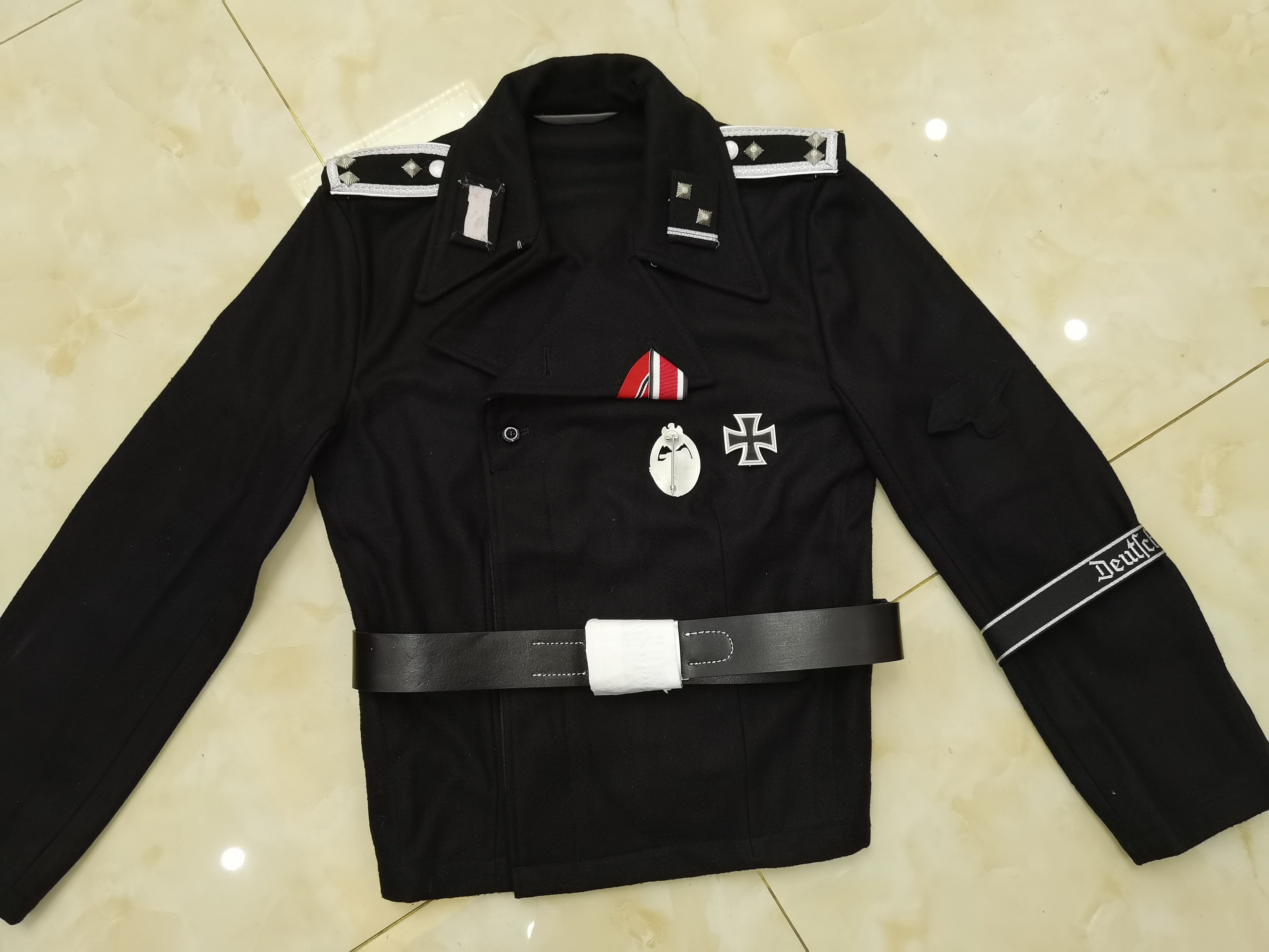 德军精英装甲兵上衣套装 黑色羊毛呢战车服 坦克兵军士长夹克