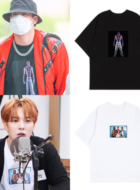 MONSTA X李玟赫周宪同款短袖T恤宽松印花落肩半袖男女打歌服
