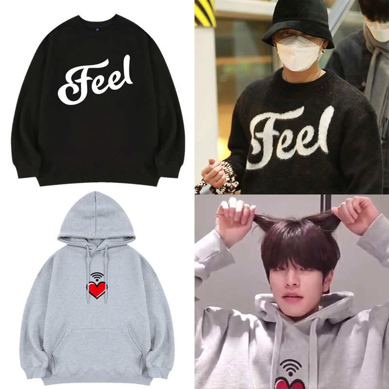 STRAYKIDS徐彰彬金昇玟ins同款卫衣服春秋冬季加绒薄印花套头外套