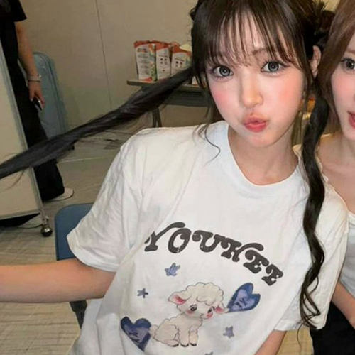 HEARTS2HEARTS柳河览YUHA穿搭衣服同款短袖T恤宽松纯棉印花上衣服