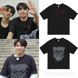 TXT姜泰显同款衣服宽松休闲百搭落肩袖印花纯棉短袖T恤夏季打底衫