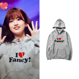 IZONE组合安宥真同款卫衣套头连帽衫加绒薄BF印花男女学生秋冬装