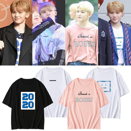 SEVENTEEN组合WOOZI李知勋同款短袖T恤宽松印花男女上衣打歌服