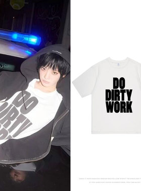 aespa新专DirtyWork宁艺卓衣服同款短袖T恤宽松印花纯棉夏季上衣