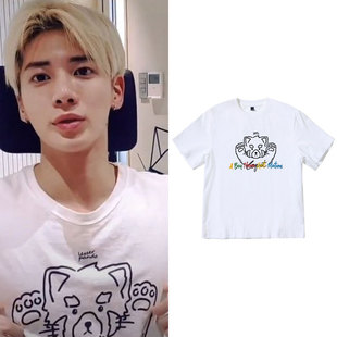 txt姜泰显同款衣服宽松印花落肩中袖纯棉短袖t体恤夏季上衣打歌服