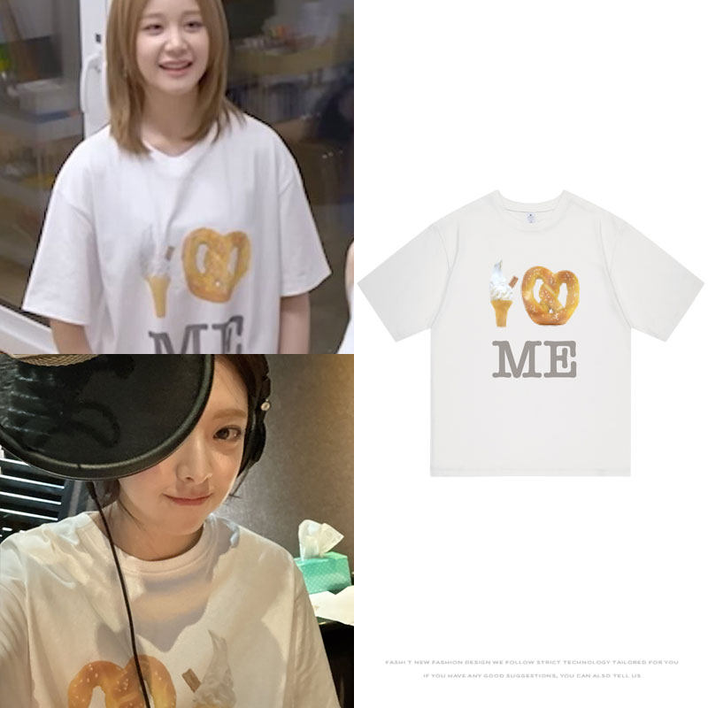 BABYMONSTER帕丽塔申有娜YUNA穿搭同款短袖T恤雪糕面包印花衣服夏
