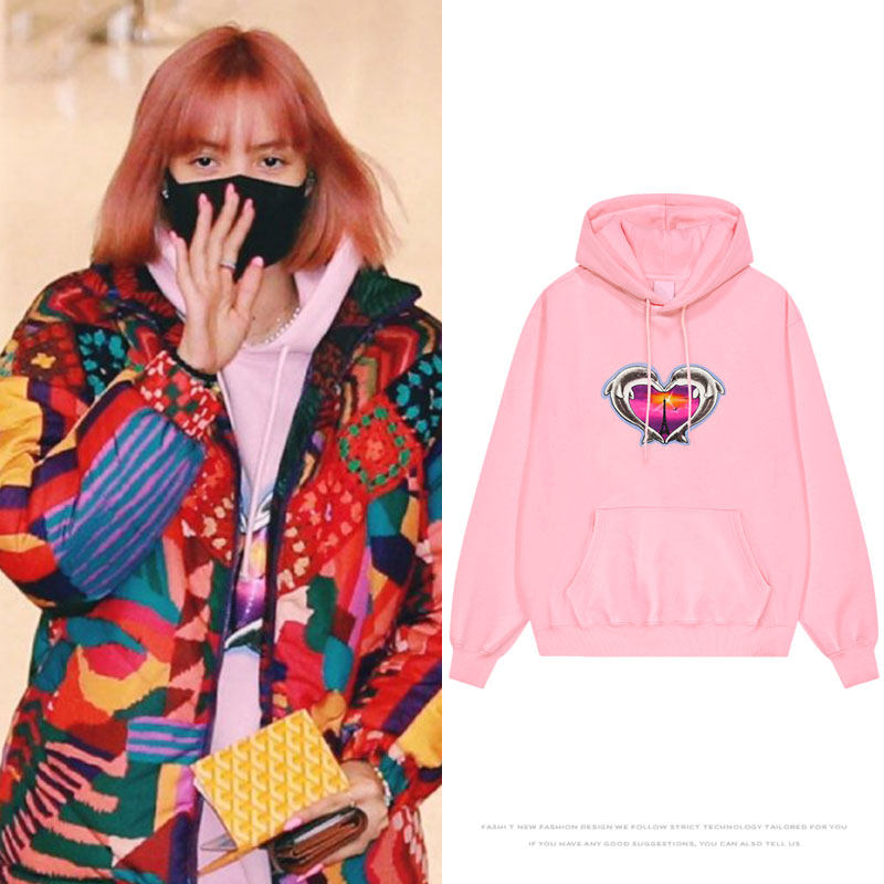 BP粉墨LISA街拍同款卫衣服印花连帽开衫加绒薄秋冬季男女外套